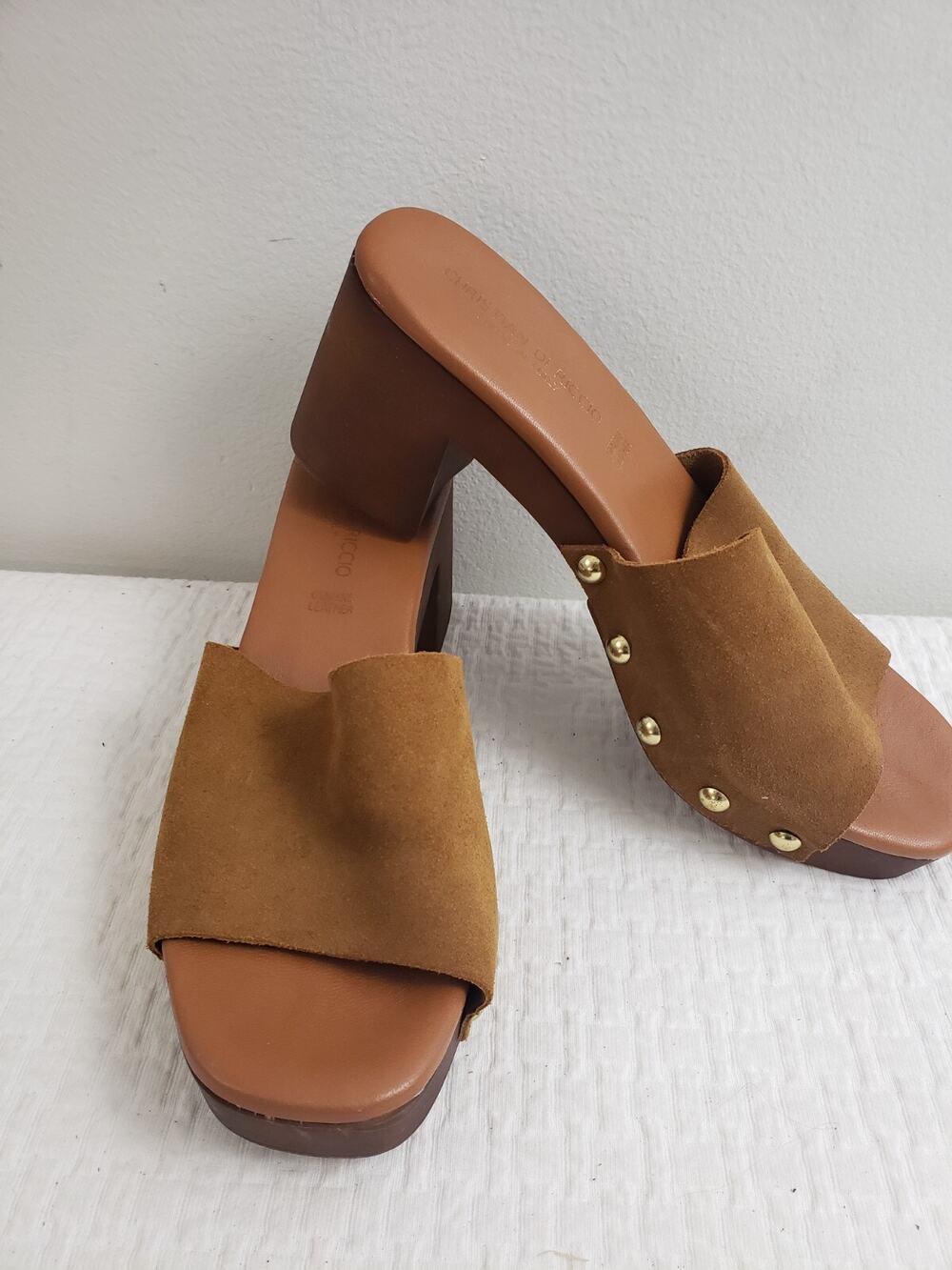 Y2K Christian Di Riccio Chunky Sueco Womens Shoes Size 8 Studded Leather Boho